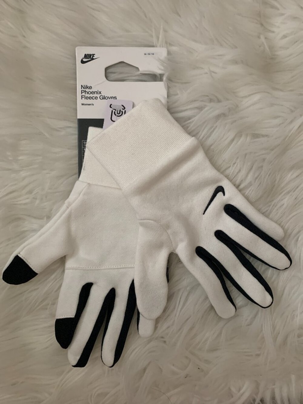 NIKE Phoenix Fleece Gloves in Black/White Sz MEDIUM